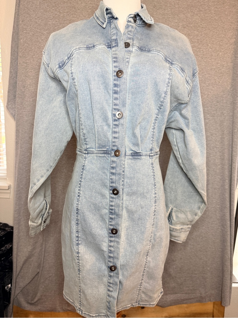 Free People Light Blue Denim Button-Front Dress